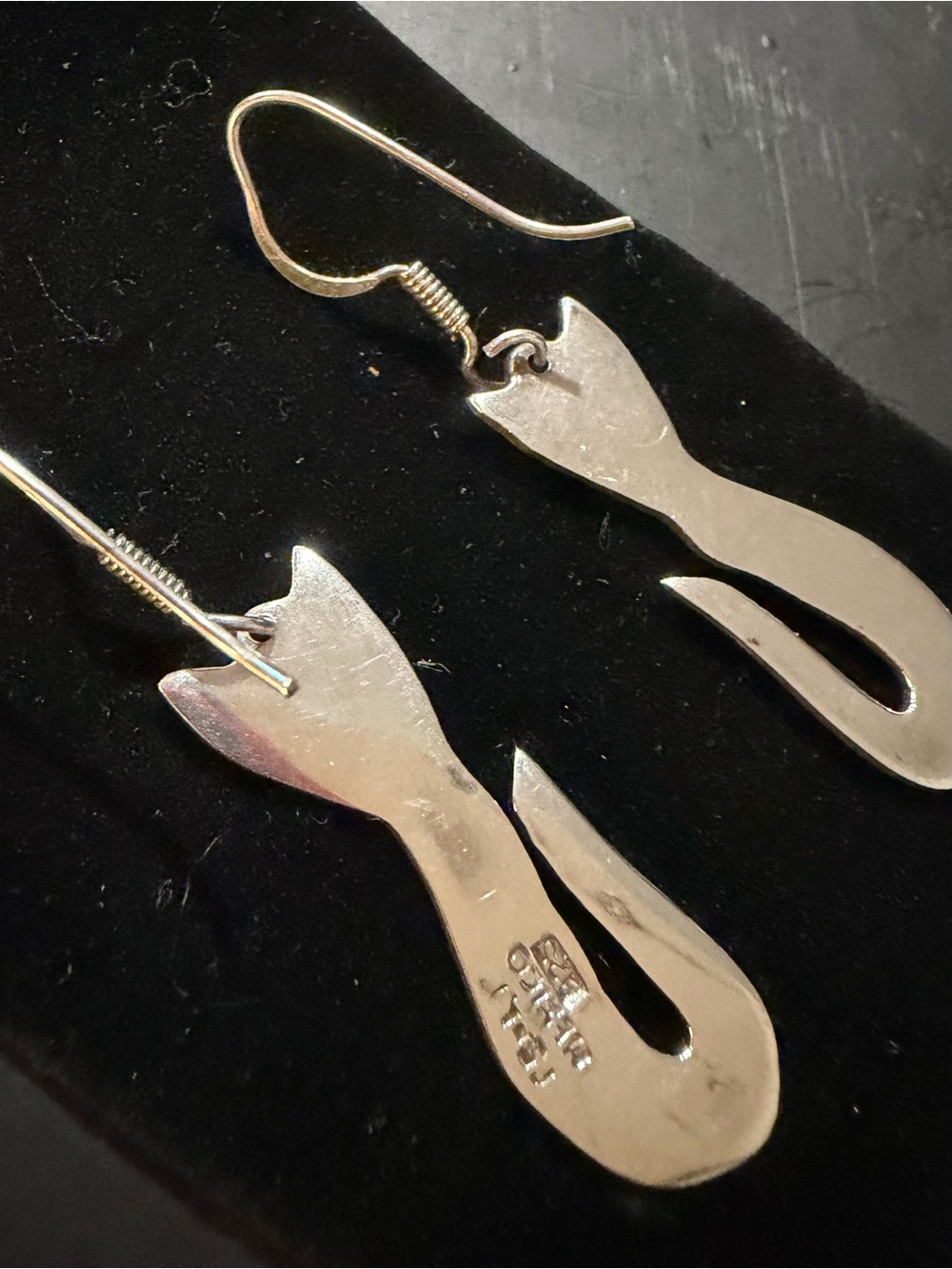 Sterling Silver Cat Drop Earrings - Playful Silver Women's Jewelry - Picture 10 of 11